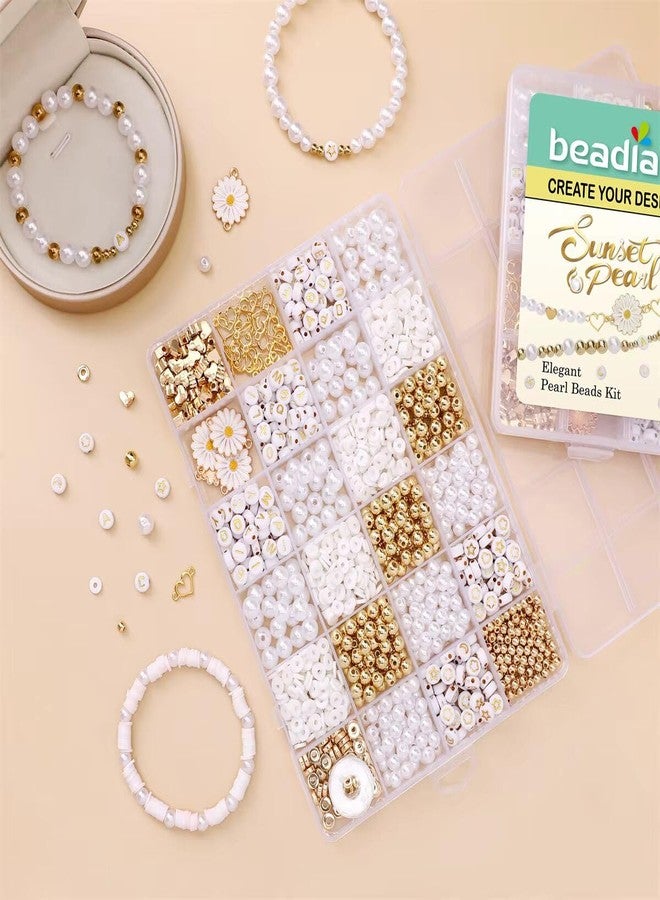 Guellix White Gold DIY Bracelet Kit Jewelry Making Set Beads Alphabet Pearl Golden Charms Elastic Thread Tools Storage Box for Girls Kids Women Art Craft Hobby Gift Set Golden White Article - Image 5